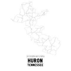 Huron Tennessee. US street map with black and white lines.