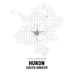 Huron South Dakota. US street map with black and white lines.