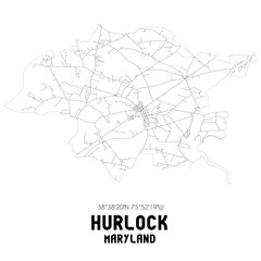 Hurlock Maryland. US street map with black and white lines.
