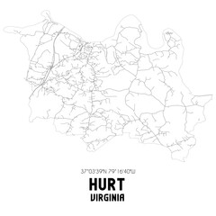 Hurt Virginia. US street map with black and white lines.