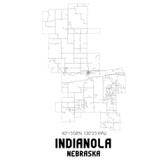 Indianola Nebraska. US street map with black and white lines.