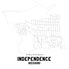 Independence Missouri. US street map with black and white lines.