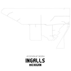 Ingalls Michigan. US street map with black and white lines.