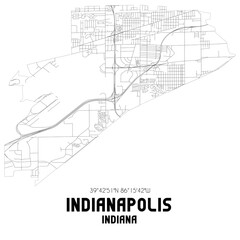 Indianapolis Indiana. US street map with black and white lines.