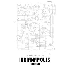 Indianapolis Indiana. US street map with black and white lines.