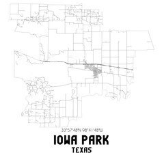 Iowa Park Texas. US street map with black and white lines.