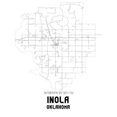 Inola Oklahoma. US street map with black and white lines.