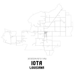 Iota Louisiana. US street map with black and white lines.