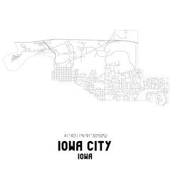 Iowa City Iowa. US street map with black and white lines.