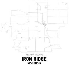 Iron Ridge Wisconsin. US street map with black and white lines.