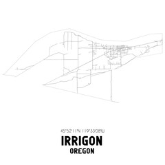 Irrigon Oregon. US street map with black and white lines.