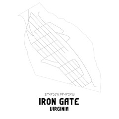 Iron Gate Virginia. US street map with black and white lines.