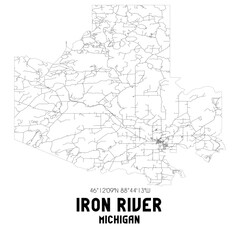 Obraz premium Iron River Michigan. US street map with black and white lines.