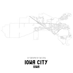 Iowa City Iowa. US street map with black and white lines.