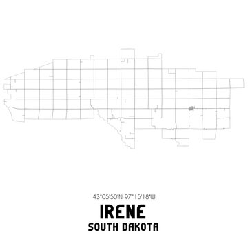 Irene South Dakota. US street map with black and white lines.