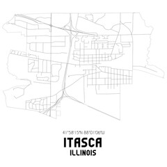 Itasca Illinois. US street map with black and white lines.
