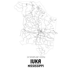 Fototapeta na wymiar Iuka Mississippi. US street map with black and white lines.