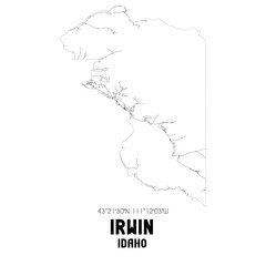 Irwin Idaho. US street map with black and white lines.
