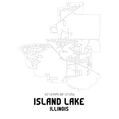 Island Lake Illinois. US street map with black and white lines.