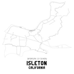 Isleton California. US street map with black and white lines.