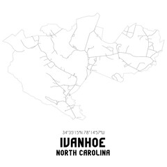 Ivanhoe North Carolina. US street map with black and white lines.