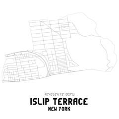 Islip Terrace New York. US street map with black and white lines.