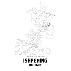 Ishpeming Michigan. US street map with black and white lines.