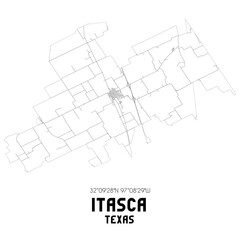 Itasca Texas. US street map with black and white lines.