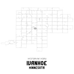 Ivanhoe Minnesota. US street map with black and white lines.