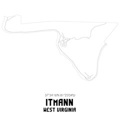 Itmann West Virginia. US street map with black and white lines.