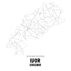 Ivor Virginia. US street map with black and white lines.