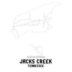 Jacks Creek Tennessee. US street map with black and white lines.
