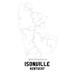 Isonville Kentucky. US street map with black and white lines.