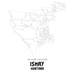 Ismay Montana. US street map with black and white lines.