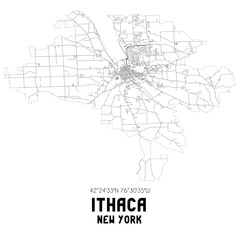 Ithaca New York. US street map with black and white lines.