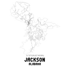 Jackson Alabama. US street map with black and white lines.
