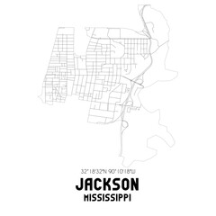 Jackson Mississippi. US street map with black and white lines.