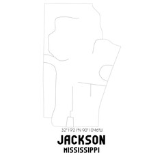 Jackson Mississippi. US street map with black and white lines.