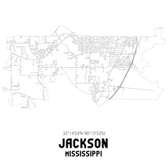 Jackson Mississippi. US street map with black and white lines.