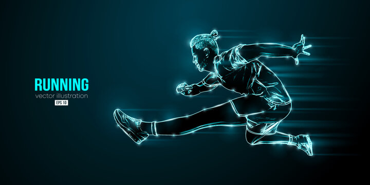 Abstract silhouette of a running athlete on black background. Runner man are running sprint or marathon. Vector illustration
