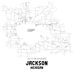 Jackson Michigan. US street map with black and white lines.