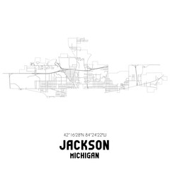 Jackson Michigan. US street map with black and white lines.