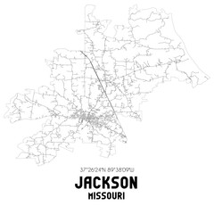 Jackson Missouri. US street map with black and white lines.