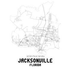 Jacksonville Florida. US street map with black and white lines.