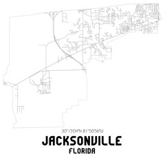 Jacksonville Florida. US street map with black and white lines.