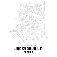 Fototapeta na wymiar Jacksonville Florida. US street map with black and white lines.