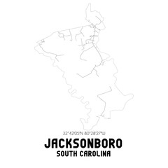 Jacksonboro South Carolina. US street map with black and white lines.