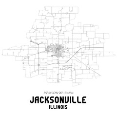 Jacksonville Illinois. US street map with black and white lines.