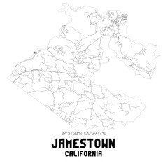Jamestown California. US street map with black and white lines.