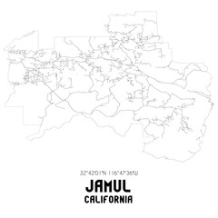 Jamul California. US street map with black and white lines.